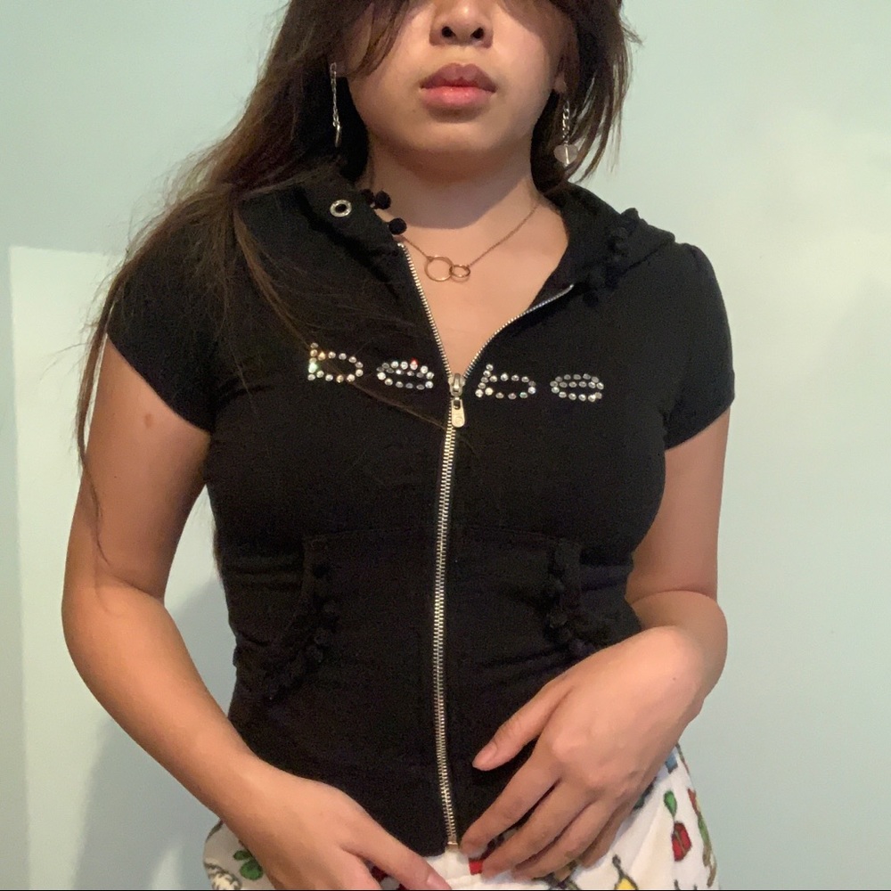 bejeweled bebe zip-up croptop